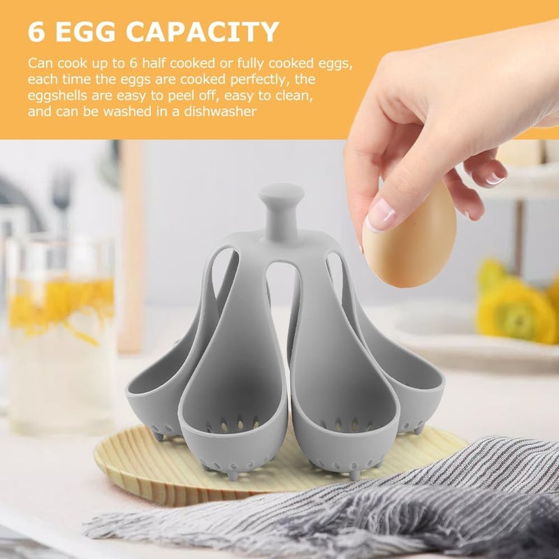 PUXING Silicone Egg Boiler Rack Freestanding Egg Boiler Eggs Cooker Hard Boiled Eggs Boilers Eg g Molds for Cooking Holds 6 Eg g Poached (COLOR:grey) - Image 5